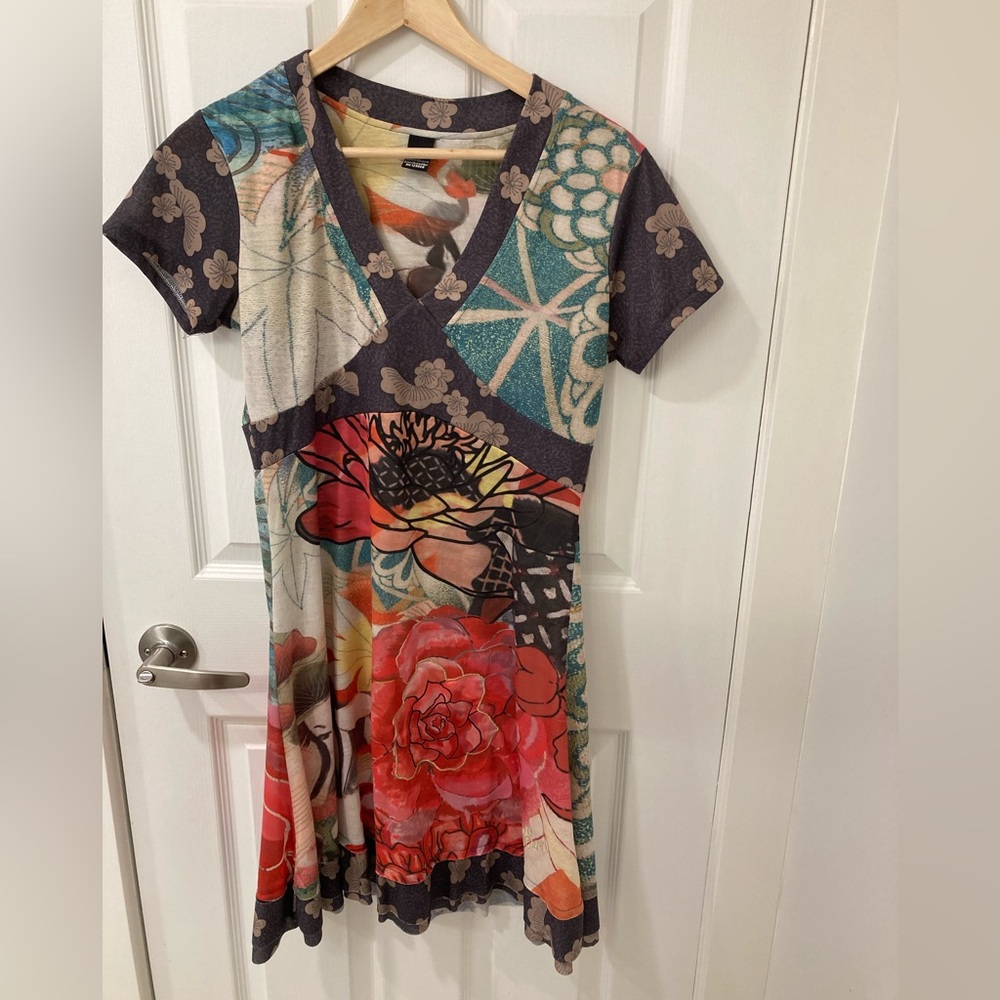 Desigual Red and Green Ruffled Tiered Sundress - Size Small - Picture 6 of 8